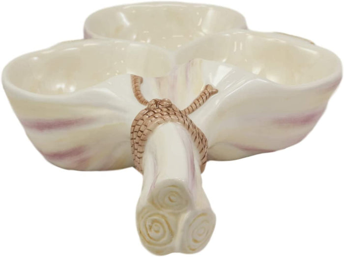 Ebros 11.25" Long Ceramic Garlic Clovers Shaped Serving Bowl Dish For Condiments