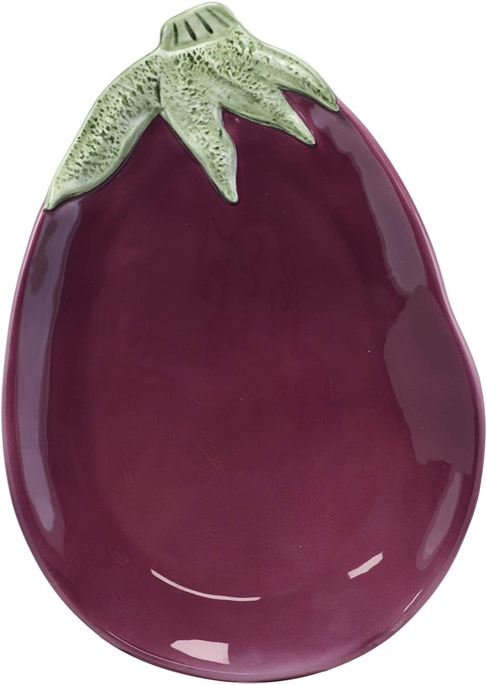 Ebros 11" Long Ceramic Eggplant Brinjal Fruit Shaped Serving Plate Dish SET OF 3