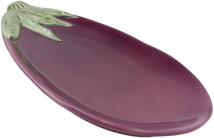 Ebros 11" Long Ceramic Eggplant Brinjal Fruit Shaped Serving Plate Dish SET OF 3
