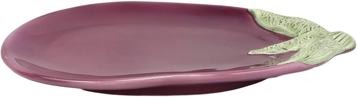 Ebros 11" Long Ceramic Eggplant Brinjal Fruit Shaped Serving Plate Dish SET OF 3