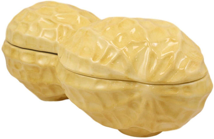 Ebros 11"Long Ceramic Realistic Peanut Legume Shell Container Jar With Lid 32 Oz