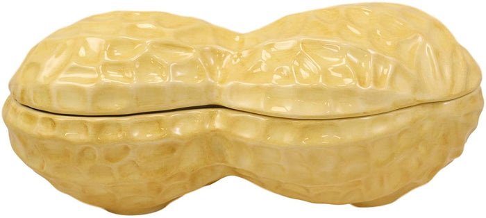 Ebros 11"Long Ceramic Realistic Peanut Legume Shell Container Jar With Lid 32 Oz