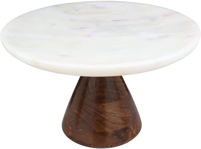 Ebros 11"Wide White Banswara Marble Round Top Serving Plate Or Dish Platter