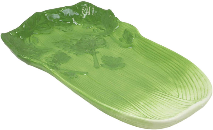 Ebros 12.5" Long Ceramic Celery Shaped Serving Plate Or Dish Platter 1 PC