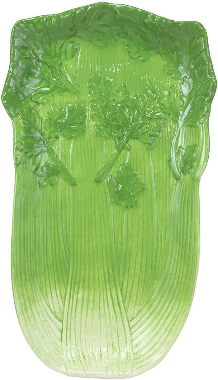 Ebros 12.5" Long Ceramic Celery Shaped Serving Plate Or Dish Platter 1 PC