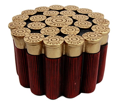 Ebros 12 Gauge Shotgun Shells Round Jewelry Box Decorative Figurine 3.5"Diameter