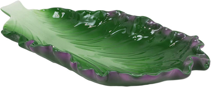 Ebros 12"L Ceramic Fresh Hearty Red Leaf Lettuce Shaped Serving Plate SET OF 3