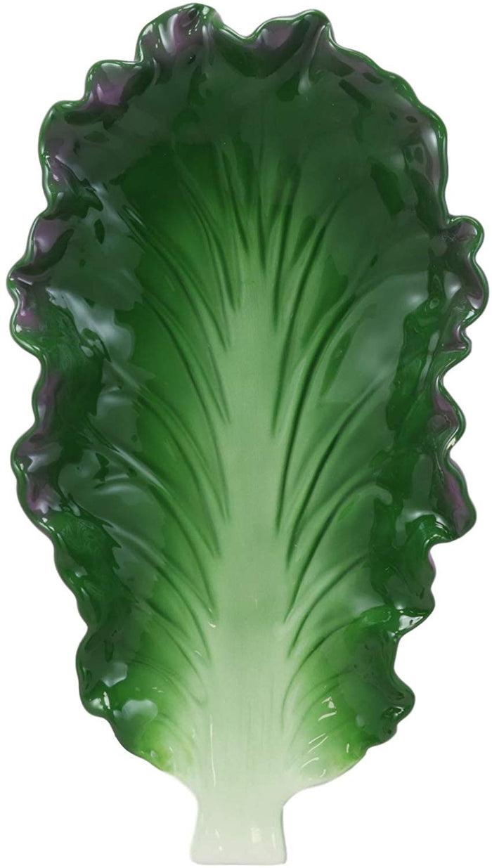 Ebros 12"L Ceramic Fresh Hearty Red Leaf Lettuce Shaped Serving Plate SET OF 3