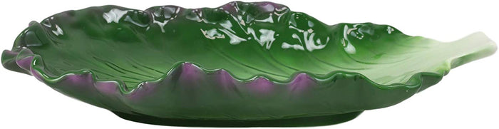 Ebros 12"L Ceramic Fresh Hearty Red Leaf Lettuce Shaped Serving Plate 1 PIECE