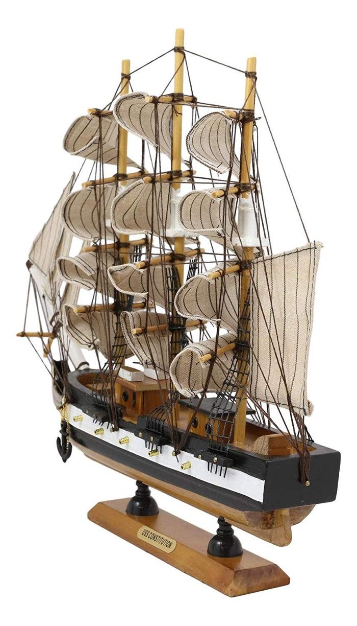 Ebros 12" Tall Handicraft Wood Old Ironsides USS Constitution Frigate Ship Model Statue With Wooden Base Stand War Vessel Battle Ships Fully Assembled Prototype Museum Gallery Sculpture