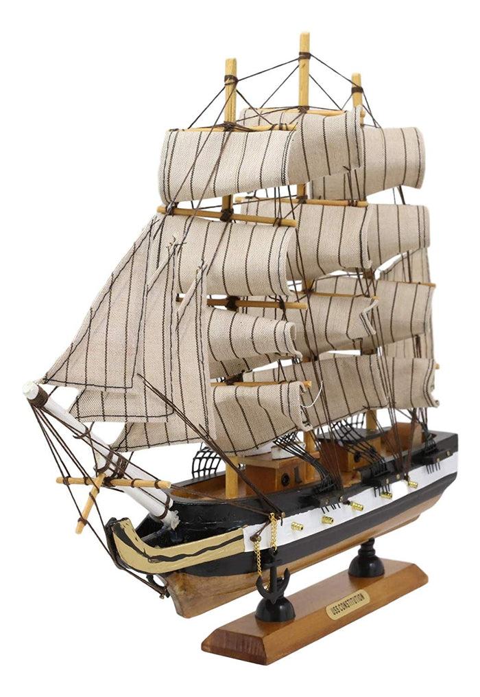 Ebros 12" Tall Handicraft Wood Old Ironsides USS Constitution Frigate Ship Model Statue With Wooden Base Stand War Vessel Battle Ships Fully Assembled Prototype Museum Gallery Sculpture