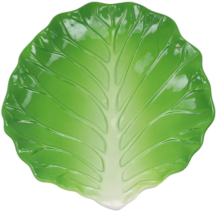 Ebros 12" Wide Green Cabbage Leaf Shaped Serving Plate Dish Platter SET OF 3