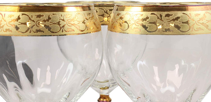 Ebros 16K Gold Accented Rim Floral Lace Vines Crystal Wine Glass Goblet Set Of 4