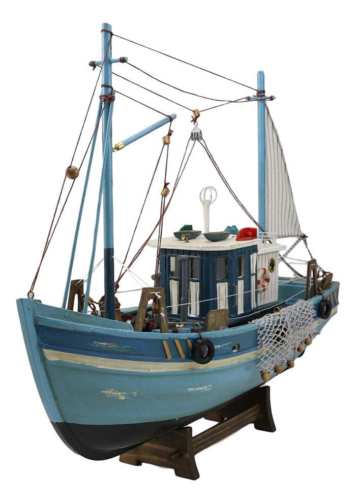 Ebros 17" Long Fishing Vessel Boat Model Statue With Wood Base Stand