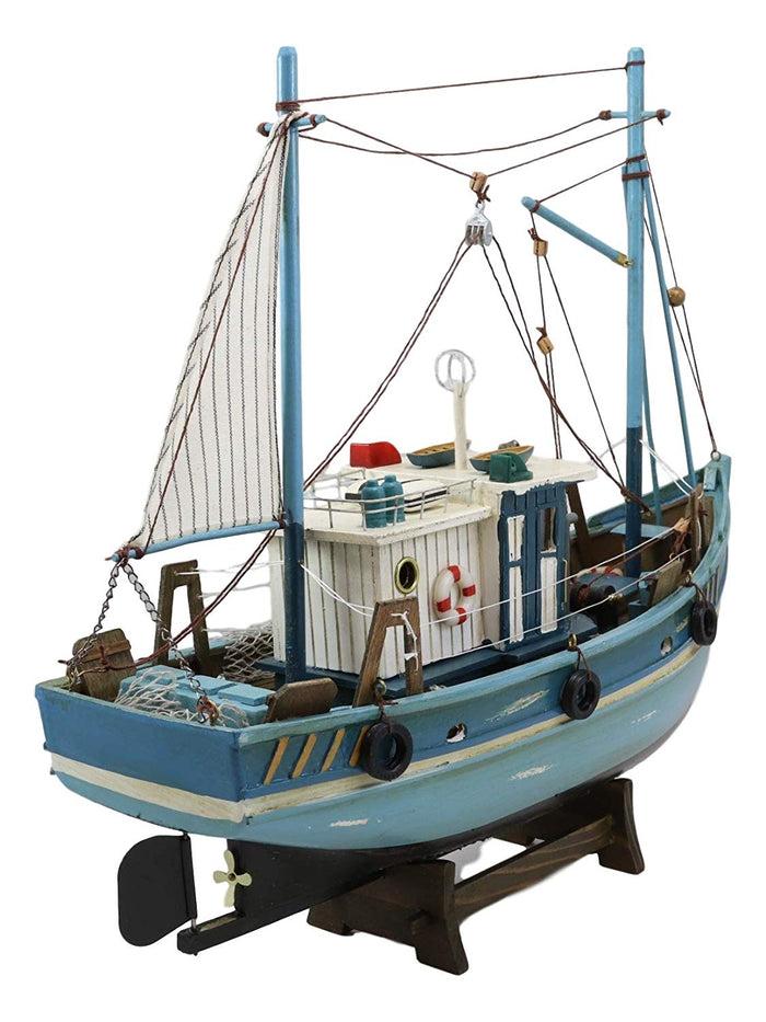 Ebros 17" Long Fishing Vessel Boat Model Statue With Wood Base Stand