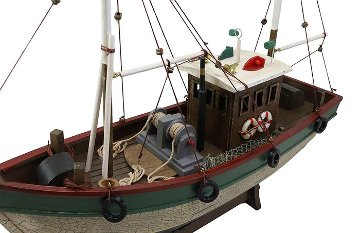 Ebros 18"L Wooden Handicraft Nautical Fishing Vessel Boat With Wood Base Figure