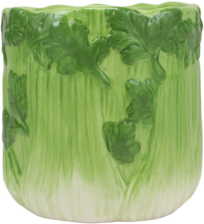 Ebros 4" Tall Ceramic Hearty Vegetable Celery Bunch Dish Bowl Holder Container