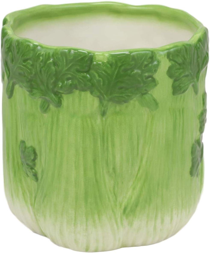 Ebros 4" Tall Ceramic Hearty Vegetable Celery Bunch Dish Bowl Holder Container