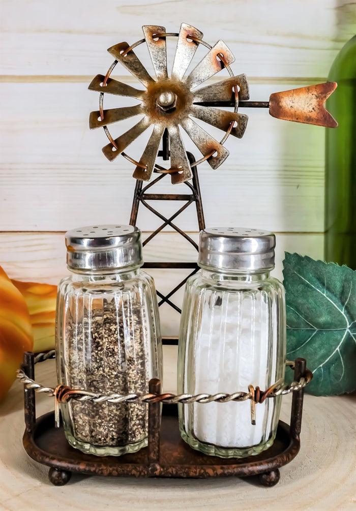 Ebros 6.5"H Rustic Country Farm Windmill Outpost Salt And Pepper Shakers Set