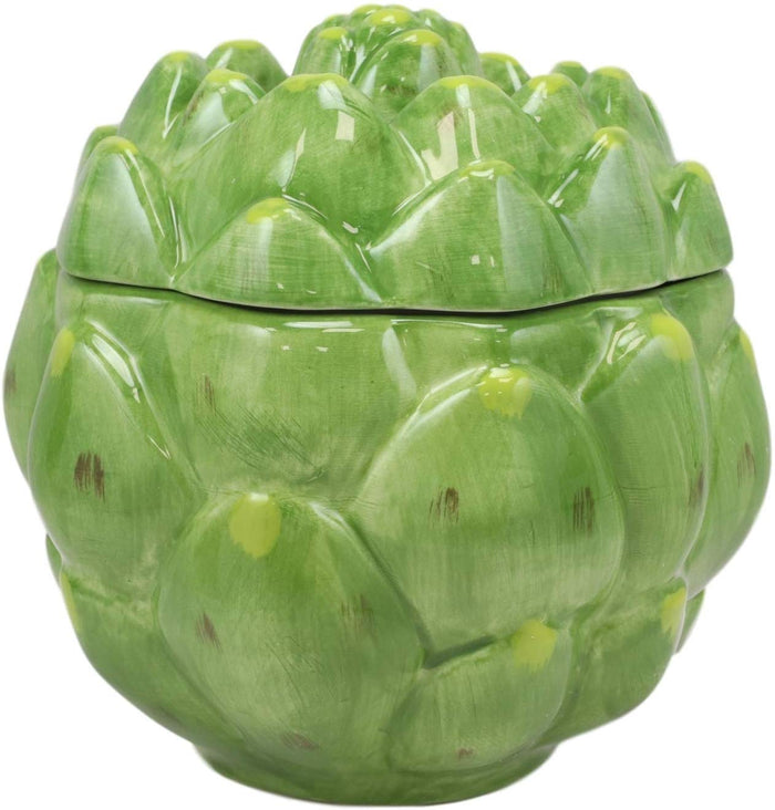 Ebros 6"Diameter Ceramic Green Artichoke Condiments Container Jar With Lid 28 Oz