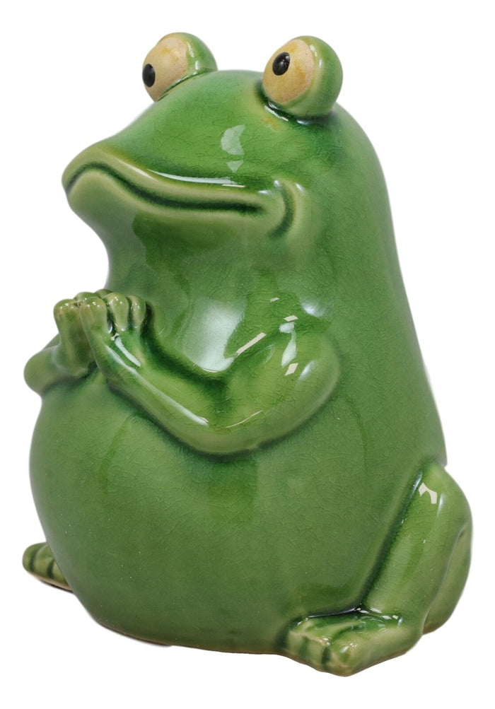 Ebros 7.25" Tall 'Hoppy' Wishes Ceramic Yoga Green Frog Praying Frogs Figurine