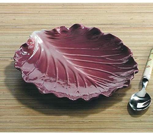 Ebros 9.25" Wide Red Cabbage Leaf Shaped Serving Plate Or Dish Platter Set Of 3