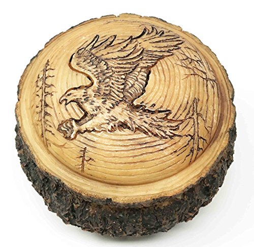 Ebros Beautiful Rustic Faux Wood Bald Eagle Swooping DowN Rounded Jewelry Box