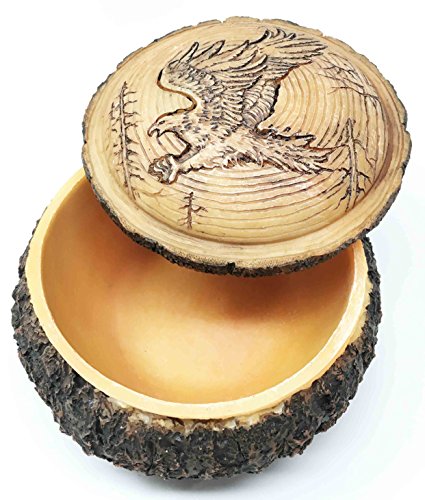 Ebros Beautiful Rustic Faux Wood Bald Eagle Swooping DowN Rounded Jewelry Box