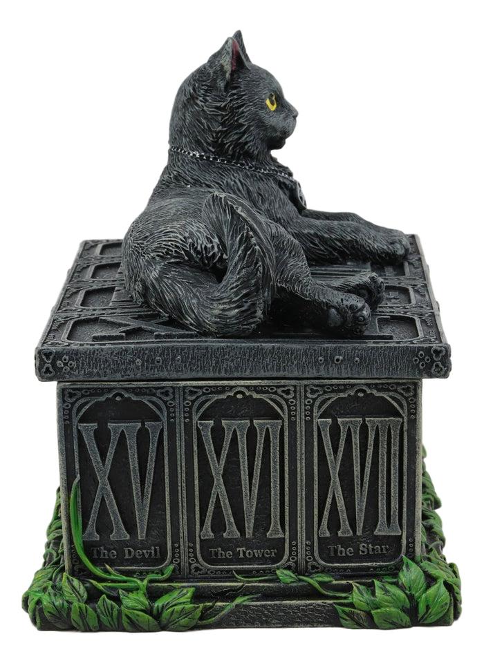 Ebros Black Cat With Pentacle Necklace Fortune's Watcher Tarot Card Deck Holder Jewelry Box Figurine With Major Arcana Numbers Home Decor Statue Of Mystical Feline Cats Wicca Witchcraft Talisman