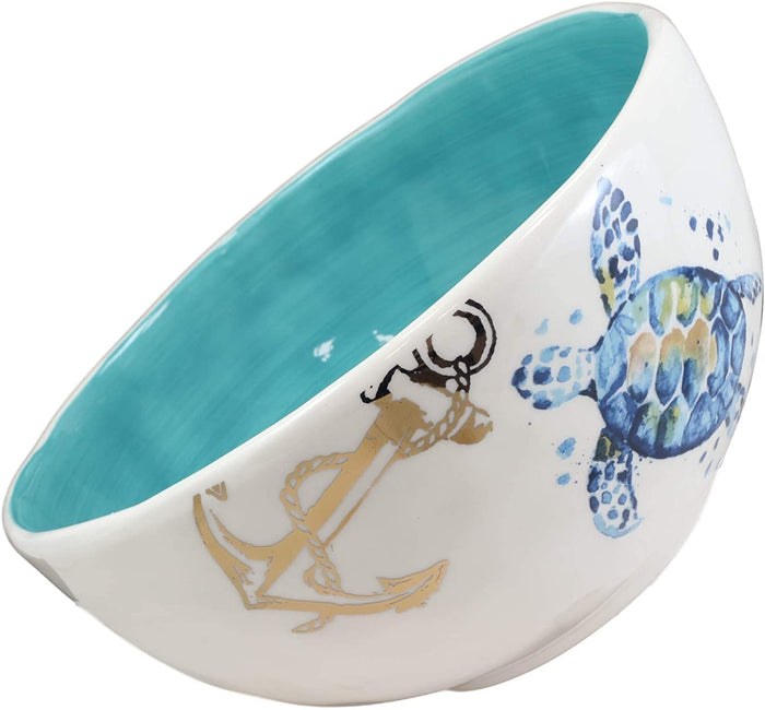 Ebros Blue & White Sea Turtle Ceramic Dinnerware (Large Serving Bowl 95oz 2)