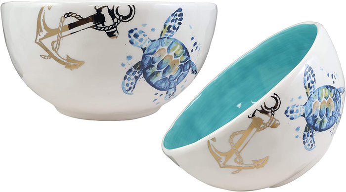 Ebros Blue & White Sea Turtle Ceramic Dinnerware (Large Serving Bowl 95oz 2)