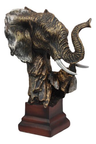 Ebros Bush Elephant Bust On Woodlike Pedestal For African Jungle Safari Decor