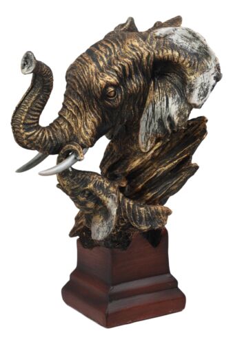 Ebros Bush Elephant Bust On Woodlike Pedestal For African Jungle Safari Decor