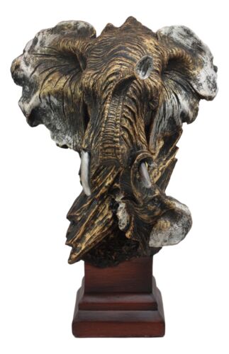 Ebros Bush Elephant Bust On Woodlike Pedestal For African Jungle Safari Decor