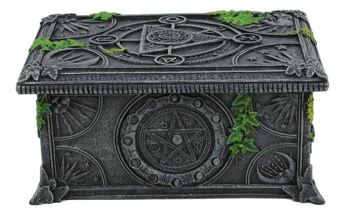 Ebros Celestial Lunar Moon Astrology Pentagram Tarot Card Deck Holder Jewelry Box Figurine With Alchemy Symbols And Ivy Lichen Borders Home Decor Statue Wicca Witchcraft Talisman