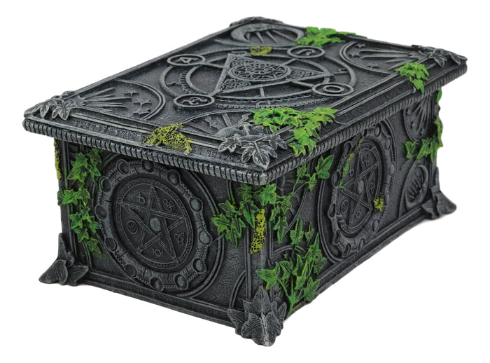 Ebros Celestial Lunar Moon Astrology Pentagram Tarot Card Deck Holder Jewelry Box Figurine With Alchemy Symbols And Ivy Lichen Borders Home Decor Statue Wicca Witchcraft Talisman