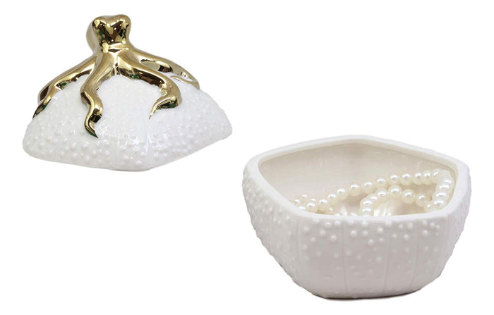 Ebros Ceramic Gold Giant Octopus Round Jewelry Box As Coastal Beach Ocean Nautical Reef Decorative Storage Knick Knack Trinket Box Idea For Mother's Day Women Girls