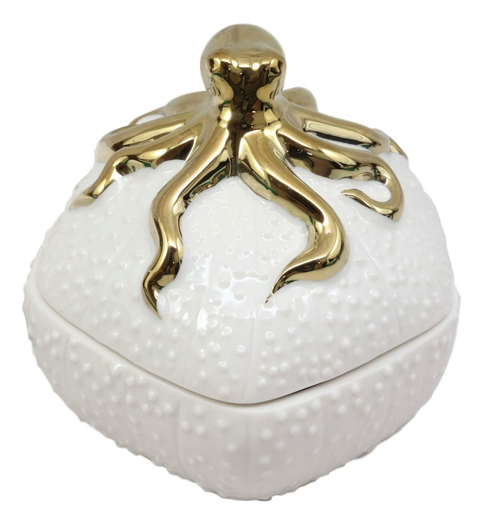 Ebros Ceramic Gold Giant Octopus Round Jewelry Box As Coastal Beach Ocean Nautical Reef Decorative Storage Knick Knack Trinket Box Idea For Mother's Day Women Girls