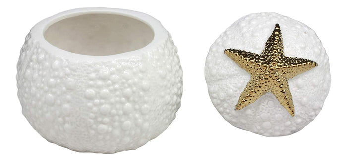 Ebros Ceramic Gold Starfish Sea Star Round Jewelry Box As Coastal Beach Ocean Nautical Decorative Storage Knick Knack Trinket Box Idea For Mother's Day Women Girls (Gold Starfish)