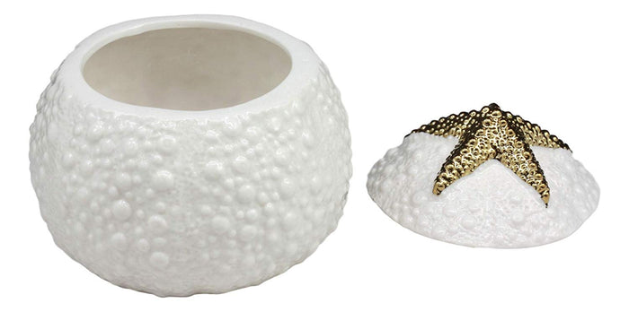 Ebros Ceramic Gold Starfish Sea Star Round Jewelry Box As Coastal Beach Ocean Nautical Decorative Storage Knick Knack Trinket Box Idea For Mother's Day Women Girls (Gold Starfish)