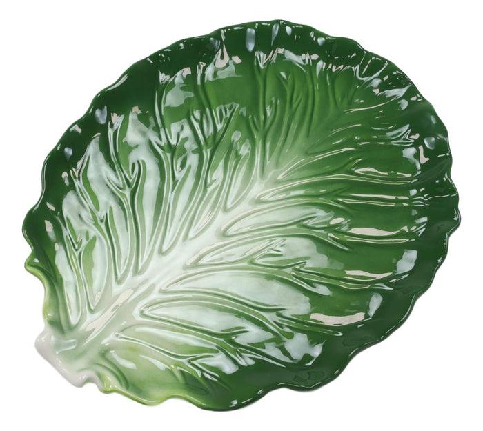 Ebros Ceramic Iceberg Lettuce Leaf Serving Platter Dinner Plate Vegetable Accent Dish 10.75"Wide For Salads Veggies Fruits Entrees Kitchen Dining Essentials Accessory (1)