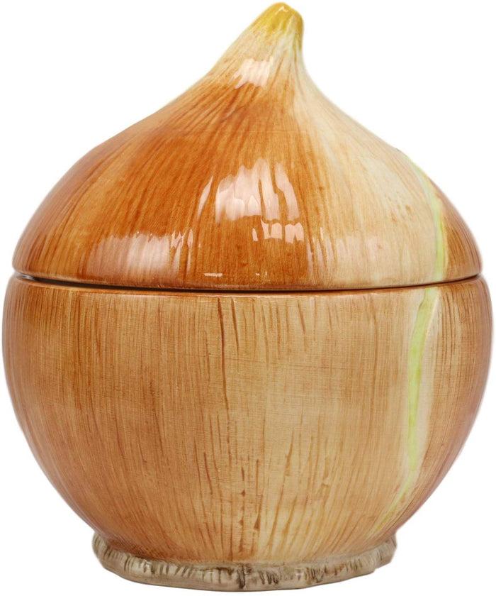 Ebros Ceramic Vegetable Yellow Onion Accent Small Container Lidded Bowl 5.75"H