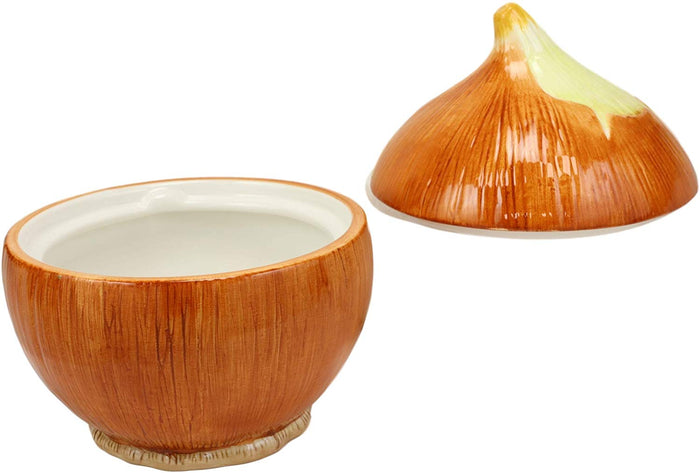 Ebros Ceramic Vegetable Yellow Onion Accent Small Container Lidded Bowl 5.75"H