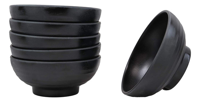 Ebros Contemporary Round 7.5" Diameter Matte Black Jade Melamine Ramen Salad Pho Pasta Soup Bowls Pack Of 6 Set Dinner Bowl Pack Restaurant Supply
