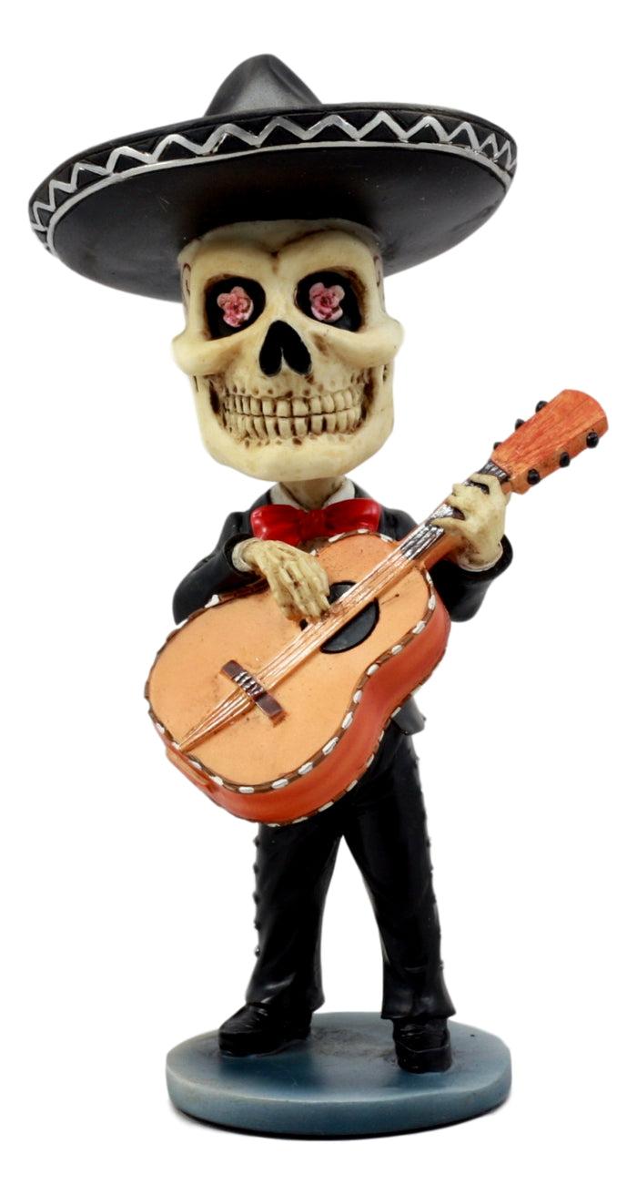 Ebros Day Of The Dead Mariachi Guitarron Player Skeleton Bobblehead Figurine Skull
