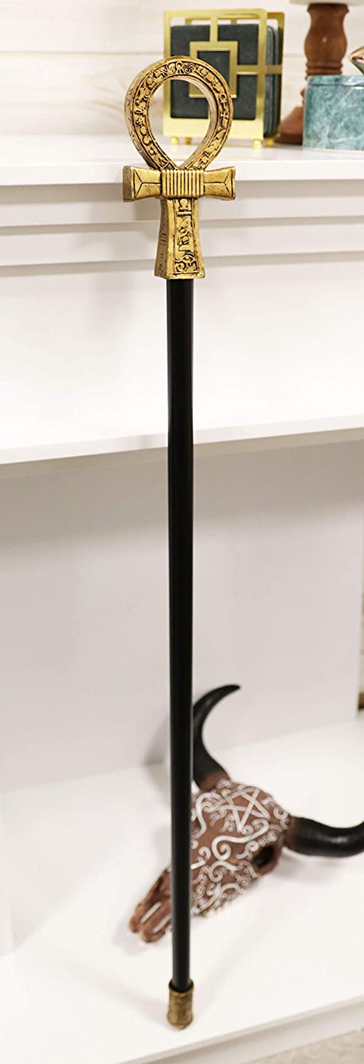 Ebros Egyptian Ankh Key Of Life With Hieroglyphs Decorative Walking Staff Cane