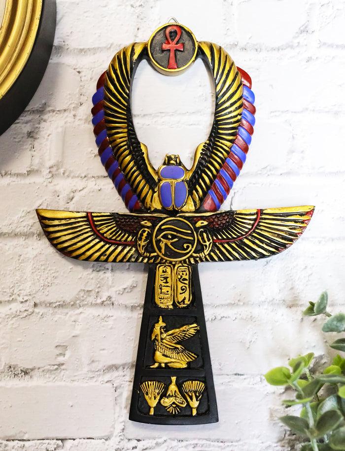 Ebros Egyptian Golden Ankh Scarab Maat And Eye Of Horus Wall Decor Figurine 8" H