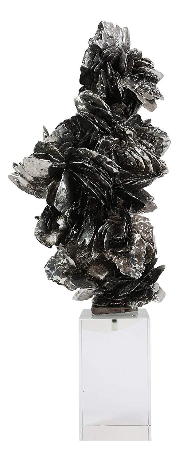 Ebros Electroplated Silver Desert Rose Sculpture On Crystal Glass Base 16.5" H