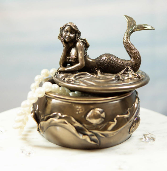Ebros Fantasy Mermaid Resting With Under The Sea Fishes Decorative Jewelry Box
