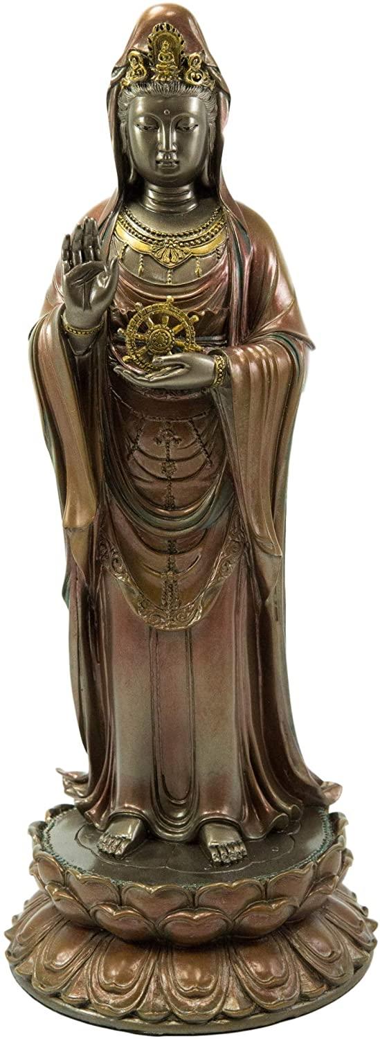 Ebros Foshan Nanhai Kuan Yin Standing On Lotus Bodhisattva Goddess Statue 15" H